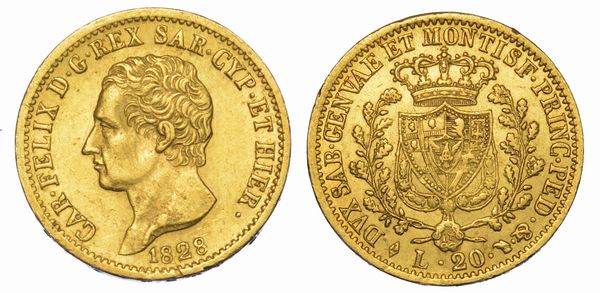 REGNO DI SARDEGNA. CARLO FELICE DI SAVOIA, 1821-1831. 20 Lire 1828. Torino.  - Asta Numismatica - Associazione Nazionale - Case d'Asta italiane