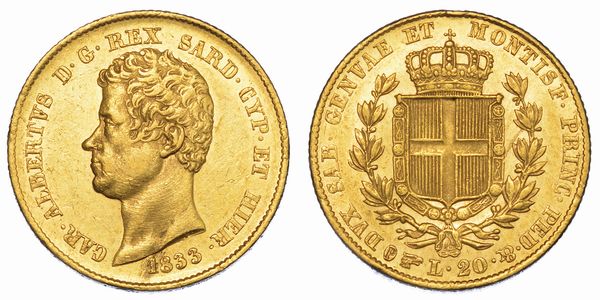 REGNO DI SARDEGNA. CARLO ALBERTO DI SAVOIA, 1831-1849. 20 Lire 1833. Torino.  - Asta Numismatica - Associazione Nazionale - Case d'Asta italiane