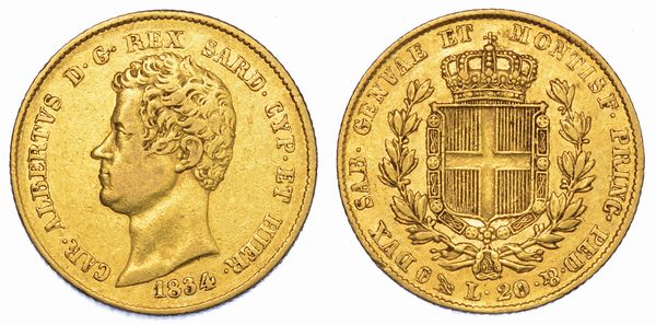 REGNO DI SARDEGNA. CARLO ALBERTO DI SAVOIA, 1831-1849. 20 Lire 1834. Genova.  - Asta Numismatica - Associazione Nazionale - Case d'Asta italiane