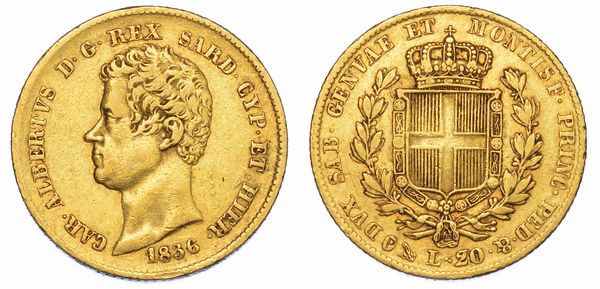 REGNO DI SARDEGNA. CARLO ALBERTO DI SAVOIA, 1831-1849. 20 Lire 1836. Genova.  - Asta Numismatica - Associazione Nazionale - Case d'Asta italiane