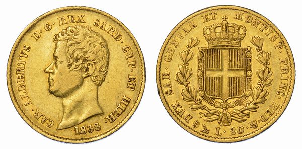 REGNO DI SARDEGNA. CARLO ALBERTO DI SAVOIA, 1831-1849. 20 Lire 1838. Genova.  - Asta Numismatica - Associazione Nazionale - Case d'Asta italiane