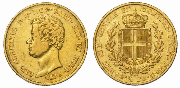 REGNO DI SARDEGNA. CARLO ALBERTO DI SAVOIA, 1831-1849. 20 Lire 1839. Torino.  - Asta Numismatica - Associazione Nazionale - Case d'Asta italiane