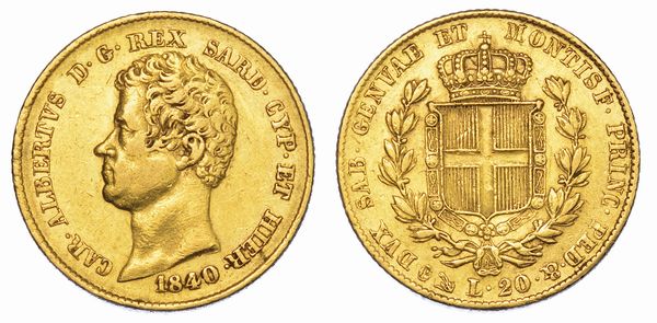 REGNO DI SARDEGNA. CARLO ALBERTO DI SAVOIA, 1831-1849. 20 Lire 1840. Genova.  - Asta Numismatica - Associazione Nazionale - Case d'Asta italiane