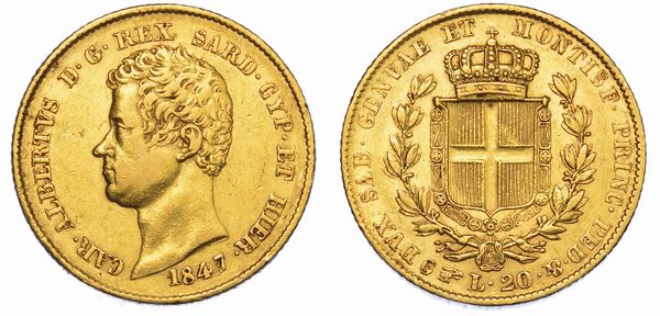 REGNO DI SARDEGNA. CARLO ALBERTO DI SAVOIA, 1831-1849. 20 Lire 1847. Torino.  - Asta Numismatica - Associazione Nazionale - Case d'Asta italiane