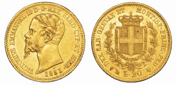 REGNO DI SARDEGNA. VITTORIO EMANUELE II DI SAVOIA, 1849-1861. 20 Lire 1851. Genova.  - Asta Numismatica - Associazione Nazionale - Case d'Asta italiane