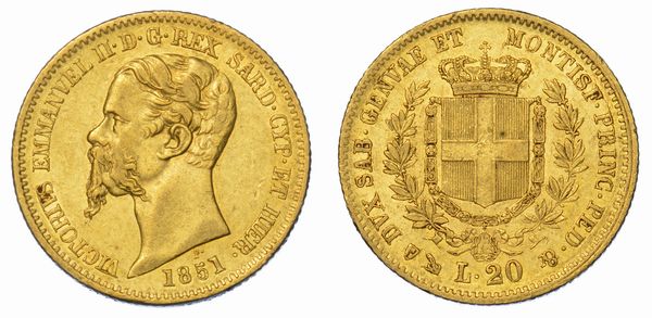 REGNO DI SARDEGNA. VITTORIO EMANUELE II DI SAVOIA, 1849-1861. 20 Lire 1851. Genova.  - Asta Numismatica - Associazione Nazionale - Case d'Asta italiane