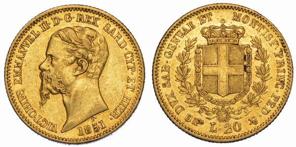REGNO DI SARDEGNA. VITTORIO EMANUELE II DI SAVOIA, 1849-1861. 20 Lire 1851. Torino.  - Asta Numismatica - Associazione Nazionale - Case d'Asta italiane