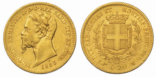 REGNO DI SARDEGNA. VITTORIO EMANUELE II DI SAVOIA, 1849-1861. 20 Lire 1855. Torino.  - Asta Numismatica - Associazione Nazionale - Case d'Asta italiane