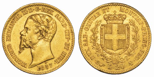 REGNO DI SARDEGNA. VITTORIO EMANUELE II DI SAVOIA, 1849-1861. 20 Lire 1857. Torino.  - Asta Numismatica - Associazione Nazionale - Case d'Asta italiane