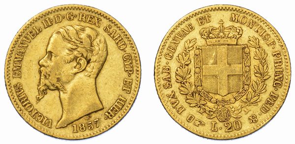 REGNO DI SARDEGNA. VITTORIO EMANUELE II DI SAVOIA, 1849-1861. 20 Lire 1857. Torino.  - Asta Numismatica - Associazione Nazionale - Case d'Asta italiane