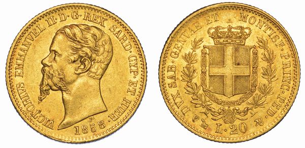 REGNO DI SARDEGNA. VITTORIO EMANUELE II DI SAVOIA, 1849-1861. 20 Lire 1858. Genova.  - Asta Numismatica - Associazione Nazionale - Case d'Asta italiane