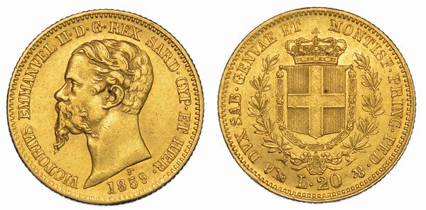 REGNO DI SARDEGNA. VITTORIO EMANUELE II DI SAVOIA, 1849-1861. 20 Lire 1859. Genova.  - Asta Numismatica - Associazione Nazionale - Case d'Asta italiane