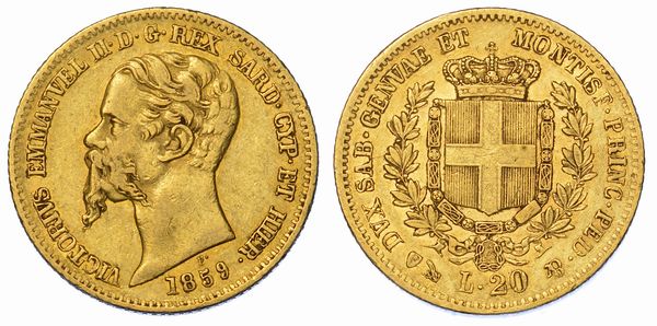 REGNO DI SARDEGNA. VITTORIO EMANUELE II DI SAVOIA, 1849-1861. 20 Lire 1859. Genova.  - Asta Numismatica - Associazione Nazionale - Case d'Asta italiane