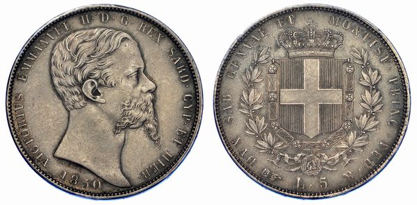 REGNO DI SARDEGNA. VITTORIO EMANUELE II DI SAVOIA, 1849-1861. 5 Lire 1850. Torino.  - Asta Numismatica - Associazione Nazionale - Case d'Asta italiane