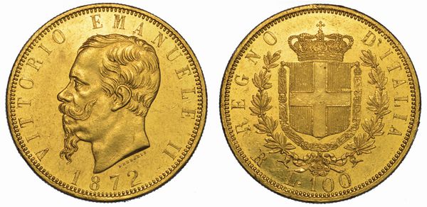 REGNO D'ITALIA. VITTORIO EMANUELE II DI SAVOIA, 1861-1878. 100 Lire 1872. Roma.  - Asta Numismatica - Associazione Nazionale - Case d'Asta italiane