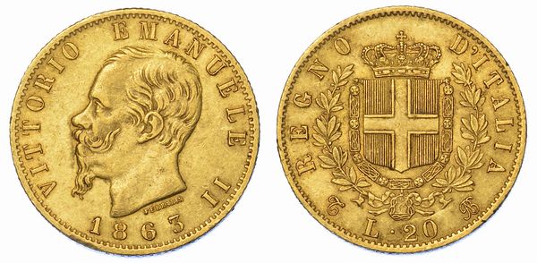 REGNO D'ITALIA. VITTORIO EMANUELE II DI SAVOIA, 1861-1878. 20 Lire 1863. Torino.  - Asta Numismatica - Associazione Nazionale - Case d'Asta italiane