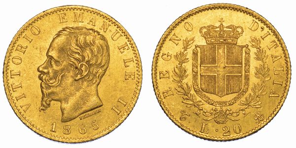 REGNO D'ITALIA. VITTORIO EMANUELE II DI SAVOIA, 1861-1878. 20 Lire 1865. Torino.  - Asta Numismatica - Associazione Nazionale - Case d'Asta italiane