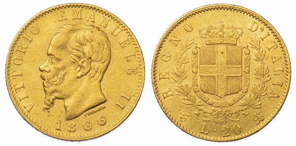REGNO D'ITALIA. VITTORIO EMANUELE II DI SAVOIA, 1861-1878. 20 Lire 1866. Torino.  - Asta Numismatica - Associazione Nazionale - Case d'Asta italiane