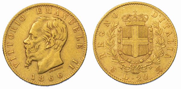 REGNO D'ITALIA. VITTORIO EMANUELE II DI SAVOIA, 1861-1878. 20 Lire 1866. Torino.  - Asta Numismatica - Associazione Nazionale - Case d'Asta italiane