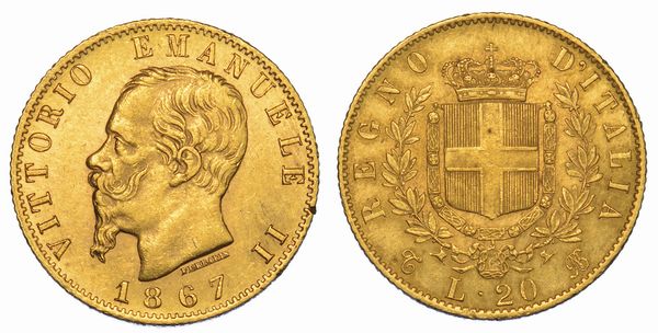 REGNO D'ITALIA. VITTORIO EMANUELE II DI SAVOIA, 1861-1878. 20 Lire 1867. Torino.  - Asta Numismatica - Associazione Nazionale - Case d'Asta italiane