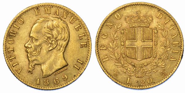 REGNO D'ITALIA. VITTORIO EMANUELE II DI SAVOIA, 1861-1878. 20 Lire 1869. Torino.  - Asta Numismatica - Associazione Nazionale - Case d'Asta italiane