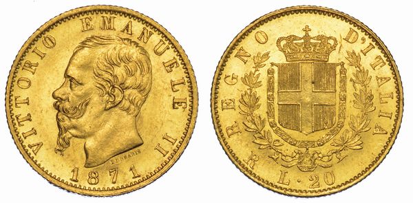REGNO D'ITALIA. VITTORIO EMANUELE II DI SAVOIA, 1861-1878. 20 Lire 1871. Roma.  - Asta Numismatica - Associazione Nazionale - Case d'Asta italiane