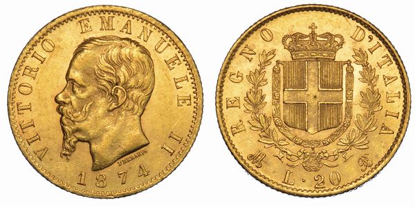 REGNO D'ITALIA. VITTORIO EMANUELE II DI SAVOIA, 1861-1878. 20 Lire 1874. Milano.  - Asta Numismatica - Associazione Nazionale - Case d'Asta italiane