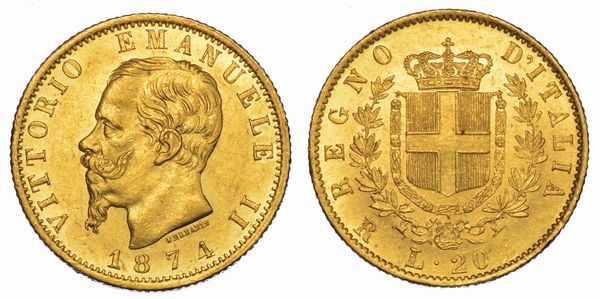 REGNO D'ITALIA. VITTORIO EMANUELE II DI SAVOIA, 1861-1878. 20 Lire 1874. Roma.  - Asta Numismatica - Associazione Nazionale - Case d'Asta italiane