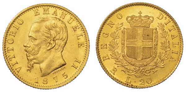 REGNO D'ITALIA. VITTORIO EMANUELE II DI SAVOIA, 1861-1878. 20 Lire 1875. Roma.  - Asta Numismatica - Associazione Nazionale - Case d'Asta italiane