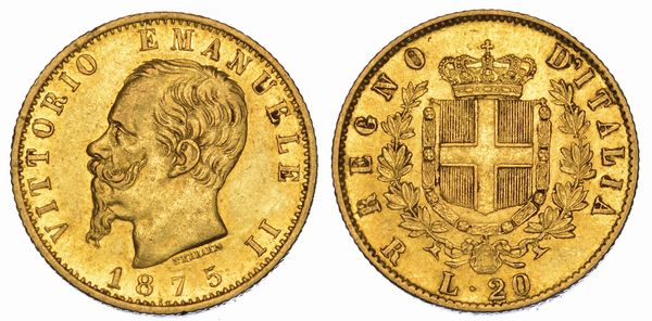 REGNO DITALIA. VITTORIO EMANUELE II DI SAVOIA, 1861-1878. 20 Lire 1875. Roma.  - Asta Numismatica - Associazione Nazionale - Case d'Asta italiane