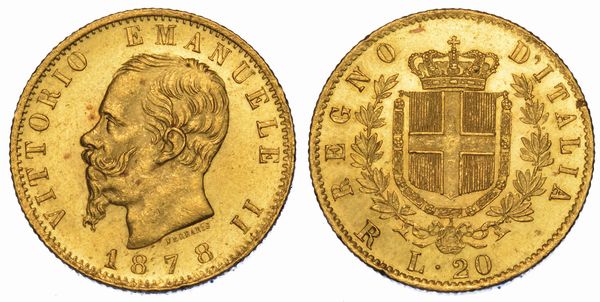 REGNO DITALIA. VITTORIO EMANUELE II DI SAVOIA, 1861-1878. 20 Lire 1878. Roma.  - Asta Numismatica - Associazione Nazionale - Case d'Asta italiane
