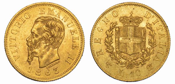 REGNO D'ITALIA. VITTORIO EMANUELE II DI SAVOIA, 1861-1878. 10 Lire 1863. Torino.  - Asta Numismatica - Associazione Nazionale - Case d'Asta italiane