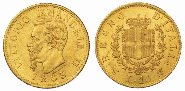 REGNO D'ITALIA. VITTORIO EMANUELE II DI SAVOIA, 1861-1878. 10 Lire 1863. Torino.  - Asta Numismatica - Associazione Nazionale - Case d'Asta italiane