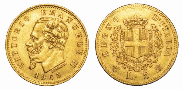 REGNO D'ITALIA. VITTORIO EMANUELE II DI SAVOIA, 1861-1878. 5 Lire 1863.  - Asta Numismatica - Associazione Nazionale - Case d'Asta italiane