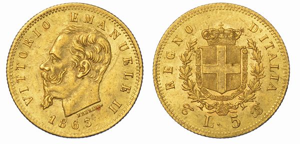 REGNO D'ITALIA. VITTORIO EMANUELE II DI SAVOIA, 1861-1878. 5 Lire 1863. Torino.  - Asta Numismatica - Associazione Nazionale - Case d'Asta italiane