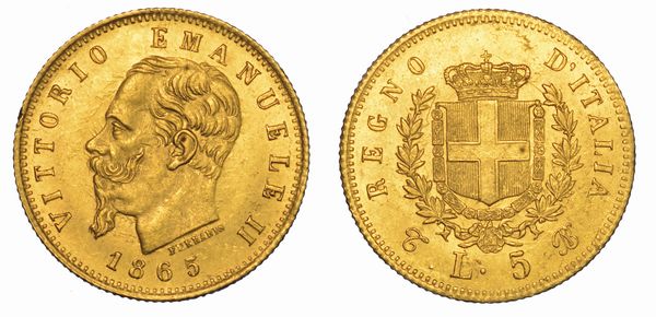 REGNO D'ITALIA. VITTORIO EMANUELE II DI SAVOIA, 1861-1878. 5 Lire 1865. Torino.  - Asta Numismatica - Associazione Nazionale - Case d'Asta italiane