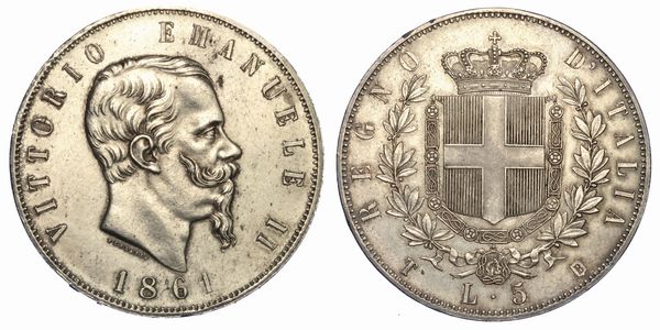 REGNO D'ITALIA. VITTORIO EMANUELE II DI SAVOIA, 1861-1878. 5 Lire 1861. Torino.  - Asta Numismatica - Associazione Nazionale - Case d'Asta italiane