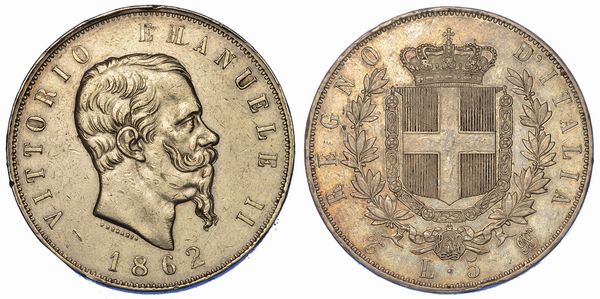 REGNO D'ITALIA. VITTORIO EMANUELE II DI SAVOIA, 1861-1878. 5 Lire 1862. Torino.  - Asta Numismatica - Associazione Nazionale - Case d'Asta italiane