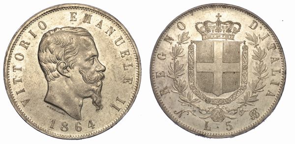 REGNO D'ITALIA. VITTORIO EMANUELE II DI SAVOIA, 1861-1878. 5 Lire 1864. Napoli.   <BR>  - Asta Numismatica - Associazione Nazionale - Case d'Asta italiane