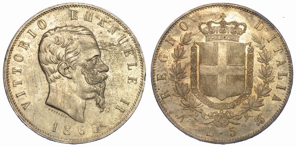 REGNO D'ITALIA. VITTORIO EMANUELE II DI SAVOIA, 1861-1878. 5 Lire 1865. Napoli.   <BR>  - Asta Numismatica - Associazione Nazionale - Case d'Asta italiane