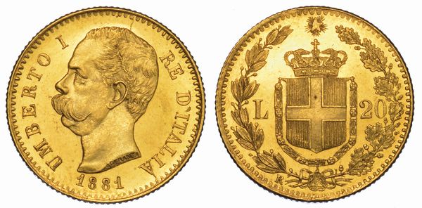 REGNO D'ITALIA. UMBERTO I DI SAVOIA, 1878-1900. 20 Lire 1881.  - Asta Numismatica - Associazione Nazionale - Case d'Asta italiane