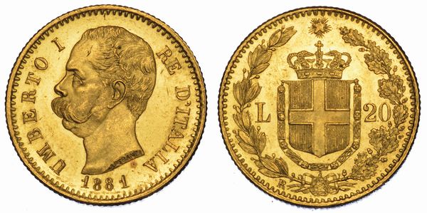 REGNO DITALIA. UMBERTO I DI SAVOIA, 1878-1900. 20 Lire 1881.  - Asta Numismatica - Associazione Nazionale - Case d'Asta italiane