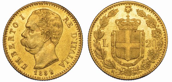 REGNO D'ITALIA. UMBERTO I DI SAVOIA, 1878-1900. 20 Lire 1889.  - Asta Numismatica - Associazione Nazionale - Case d'Asta italiane