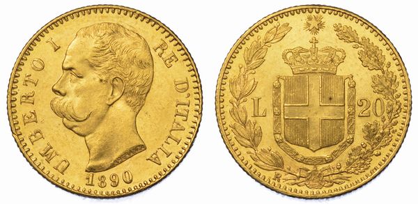 REGNO D'ITALIA. UMBERTO I DI SAVOIA, 1878-1900. 20 Lire 1890.  - Asta Numismatica - Associazione Nazionale - Case d'Asta italiane