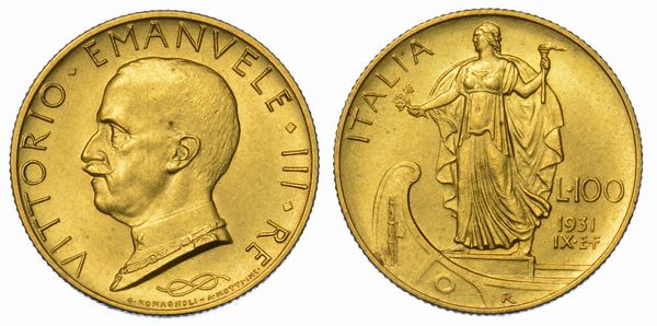 REGNO DITALIA. VITTORIO EMANUELE III DI SAVOIA, 1900-1946. 100 Lire 1931/A. IX. Italia su prora.  - Asta Numismatica - Associazione Nazionale - Case d'Asta italiane
