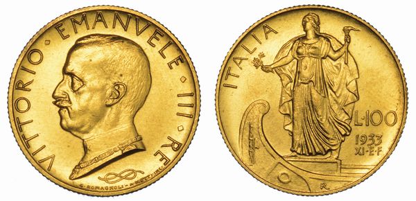 REGNO D'ITALIA. VITTORIO EMANUELE III DI SAVOIA, 1900-1946. 100 Lire 1933/A. XI. Italia su prora.  - Asta Numismatica - Associazione Nazionale - Case d'Asta italiane