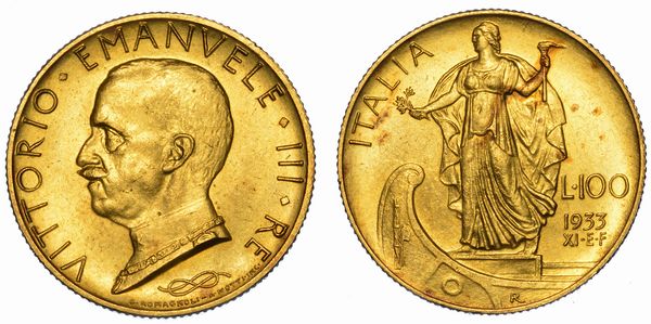 REGNO DITALIA. VITTORIO EMANUELE III DI SAVOIA, 1900-1946. 100 lire 1933/A. XI. Italia su prora.  - Asta Numismatica - Associazione Nazionale - Case d'Asta italiane