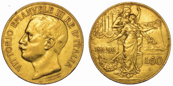 REGNO D'ITALIA. VITTORIO EMANUELE III DI SAVOIA, 1900-1946. 50 lire 1911. Cinquantenario.  - Asta Numismatica - Associazione Nazionale - Case d'Asta italiane