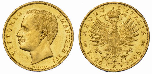 REGNO D'ITALIA. VITTORIO EMANUELE III DI SAVOIA, 1900-1946. 20 Lire 1905. Aquila.  - Asta Numismatica - Associazione Nazionale - Case d'Asta italiane