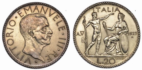 REGNO D'ITALIA. VITTORIO EMANUELE III DI SAVOIA, 1900-1946. 20 Lire 1927/V. Littore.  - Asta Numismatica - Associazione Nazionale - Case d'Asta italiane